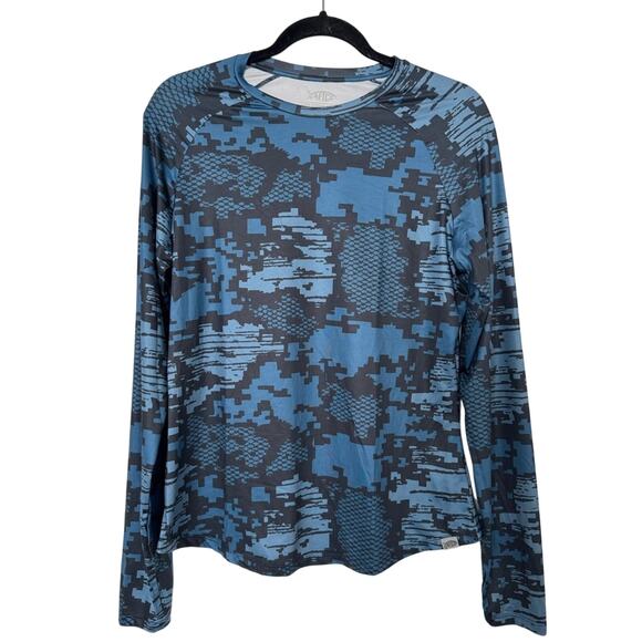 AFTCO BLUE CAMO PATTERN FISHING TACKLE LONG SLEEVE MENS SHIRT SZ M - Picture 1 of 6